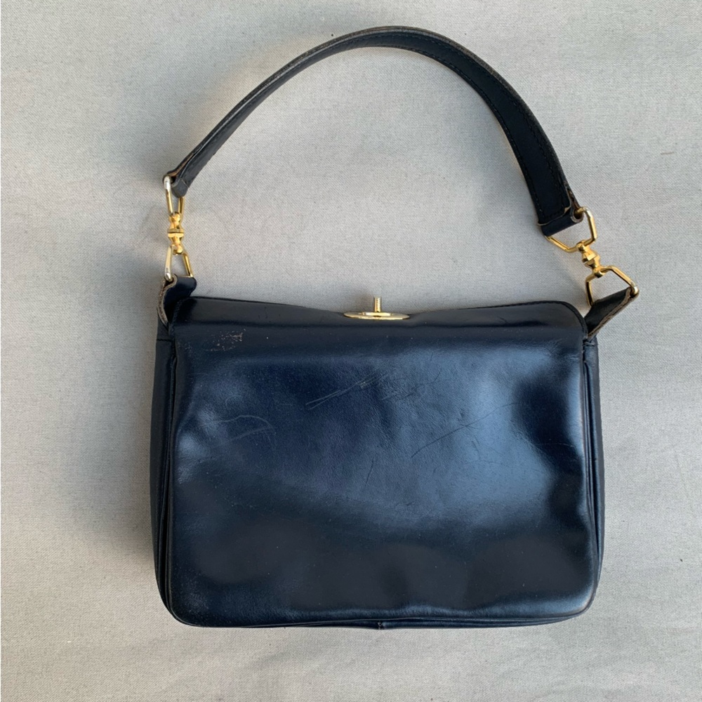 Vintage Made In Italy Dark Blue Leather Handbag bag purse Lazarus Exclusive - Picture 5 of 17